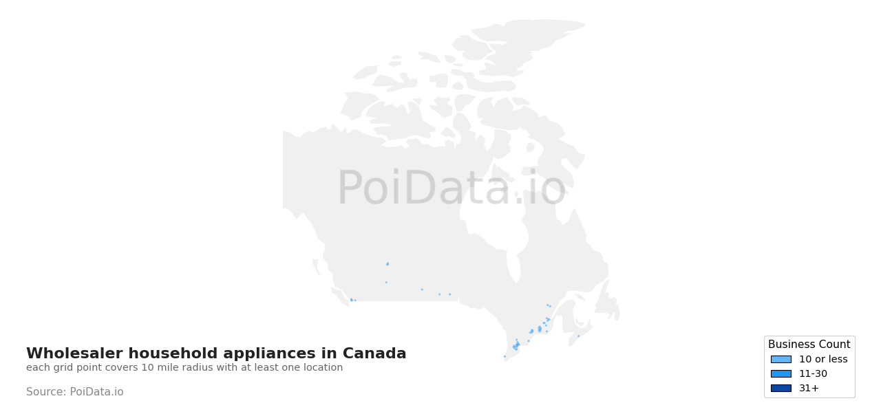 Wholesaler household appliances density map for Canada
