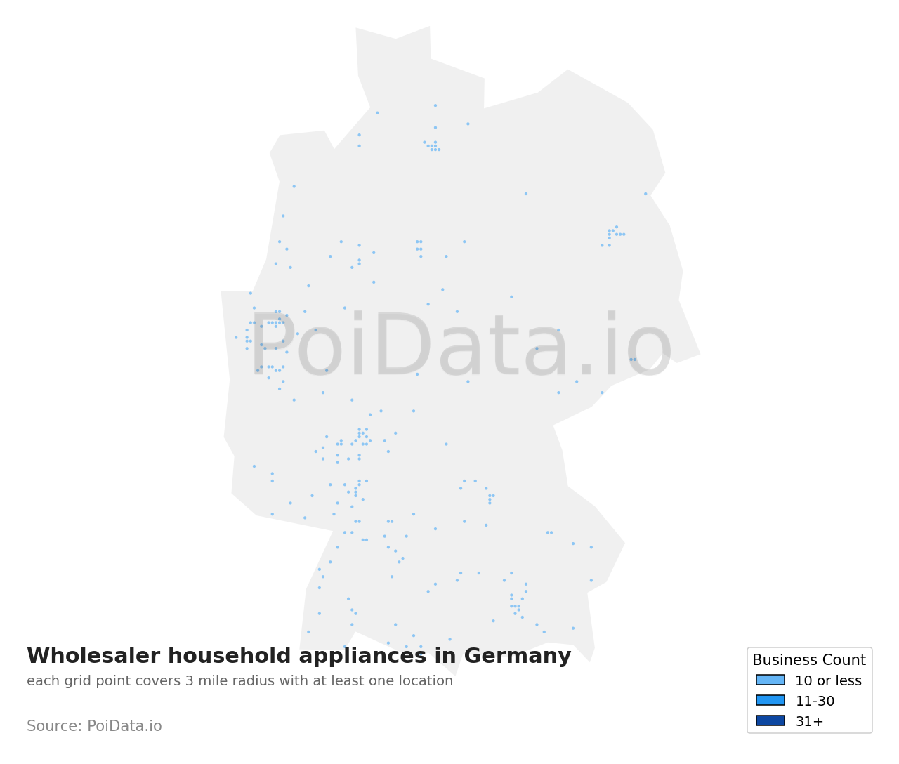 Wholesaler household appliances density map for Germany