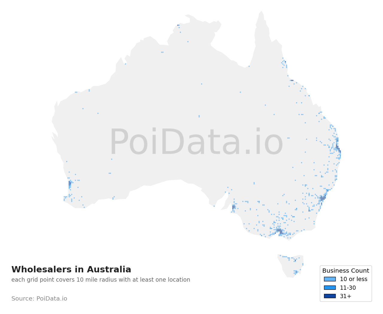 Wholesaler density map for Australia