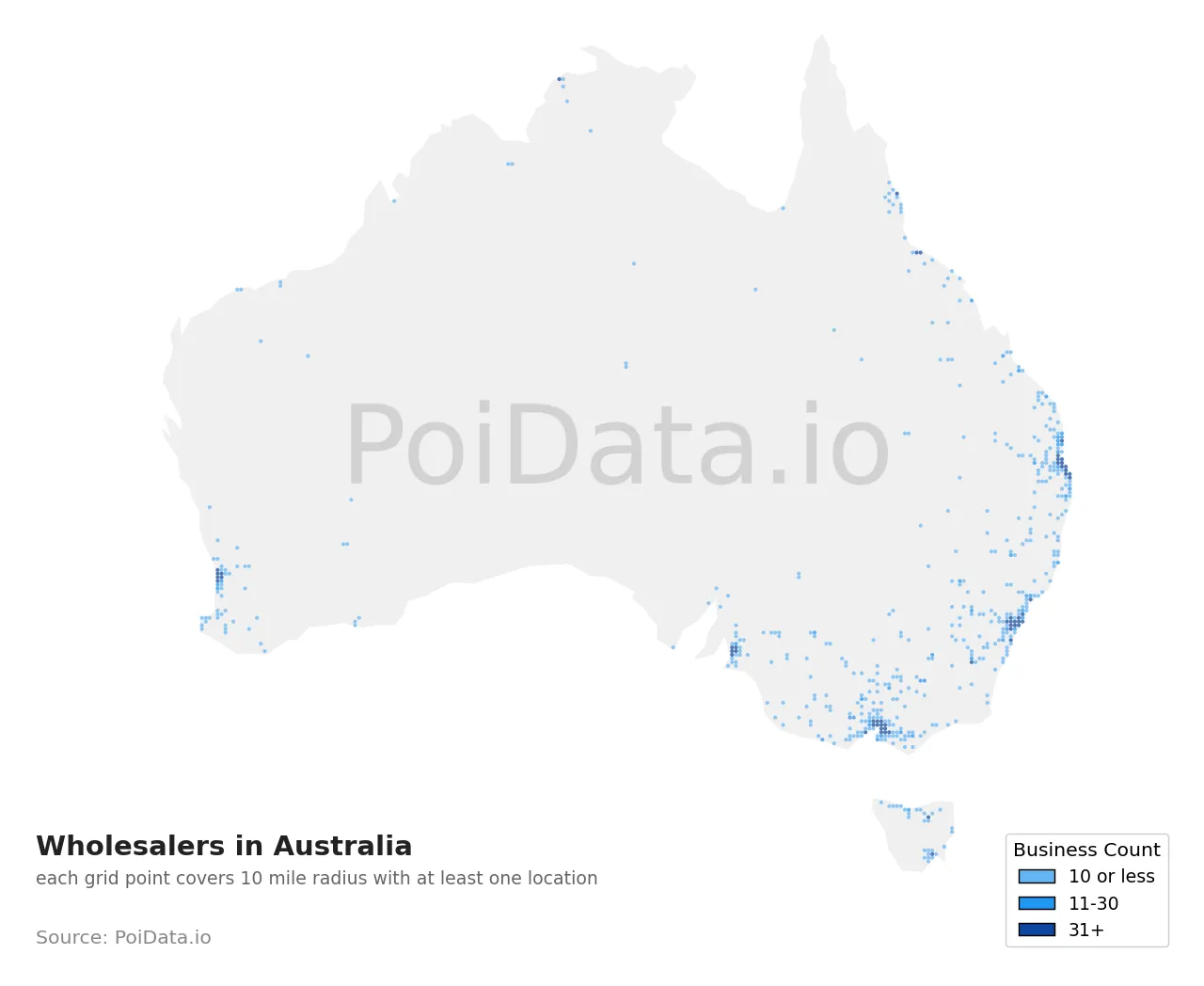 Wholesaler density map for Australia