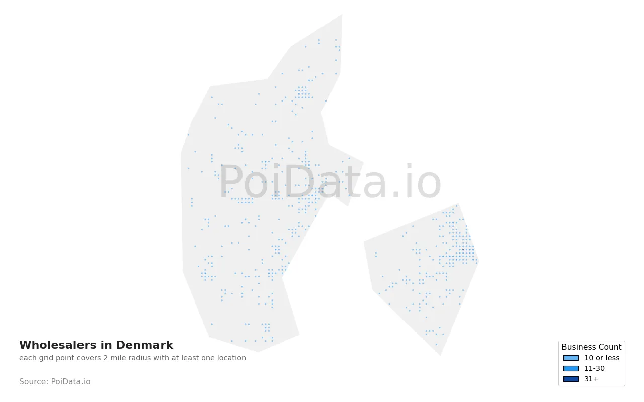 Wholesaler density map for Denmark