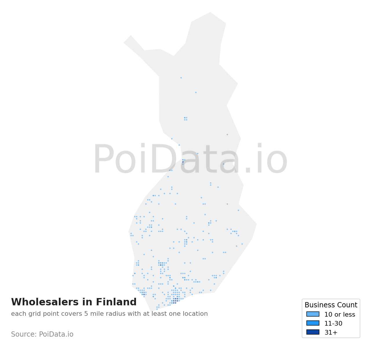 Wholesaler density map for Finland