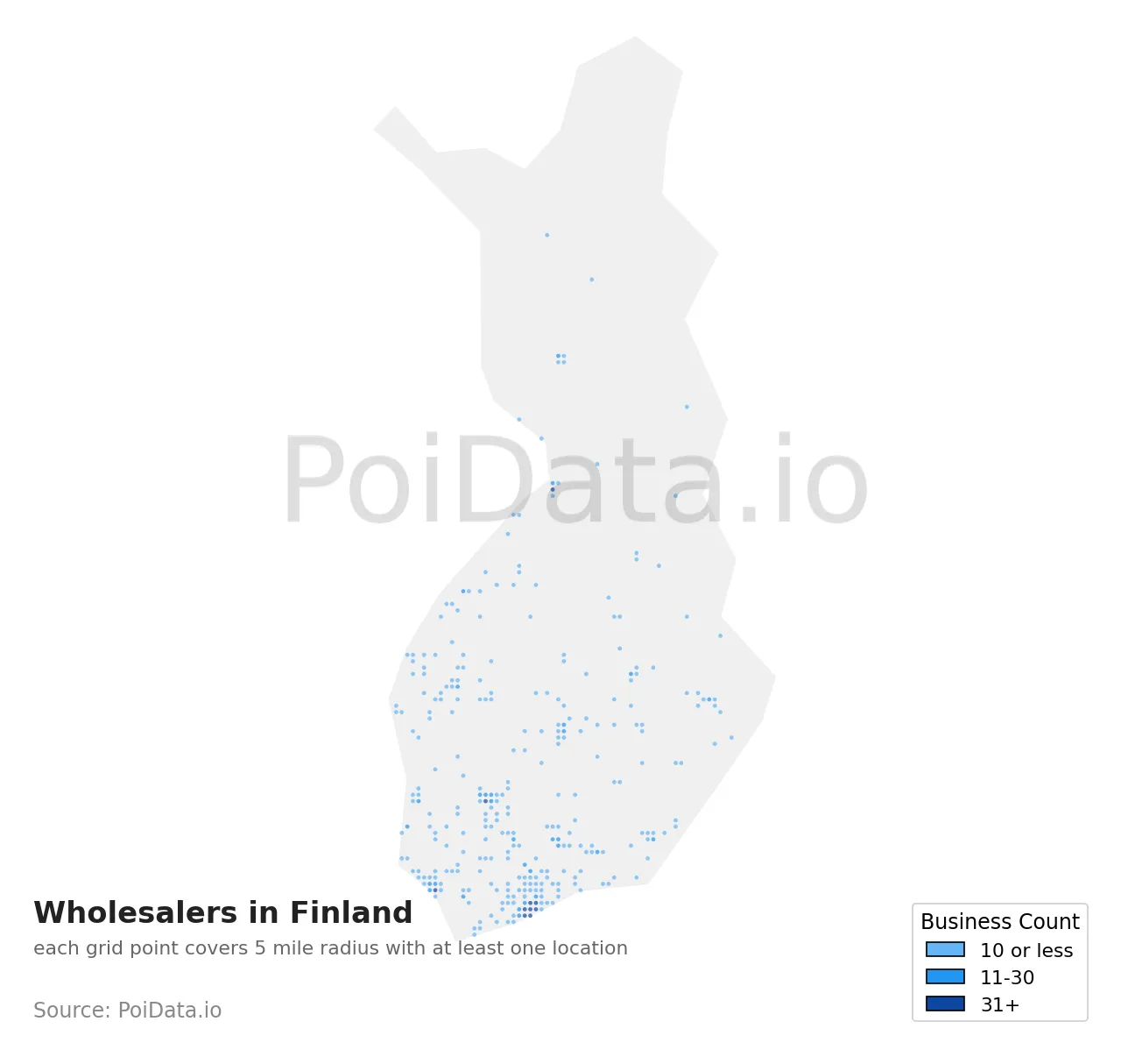 Wholesaler density map for Finland