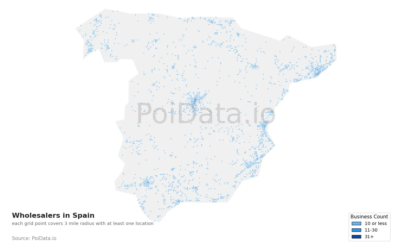 Wholesaler density map for Spain