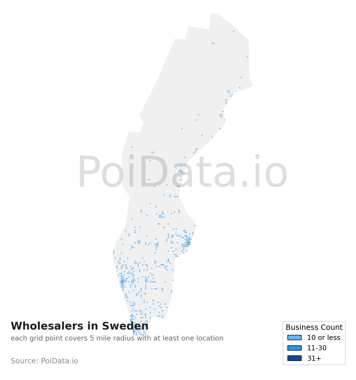 Wholesaler density map for Sweden