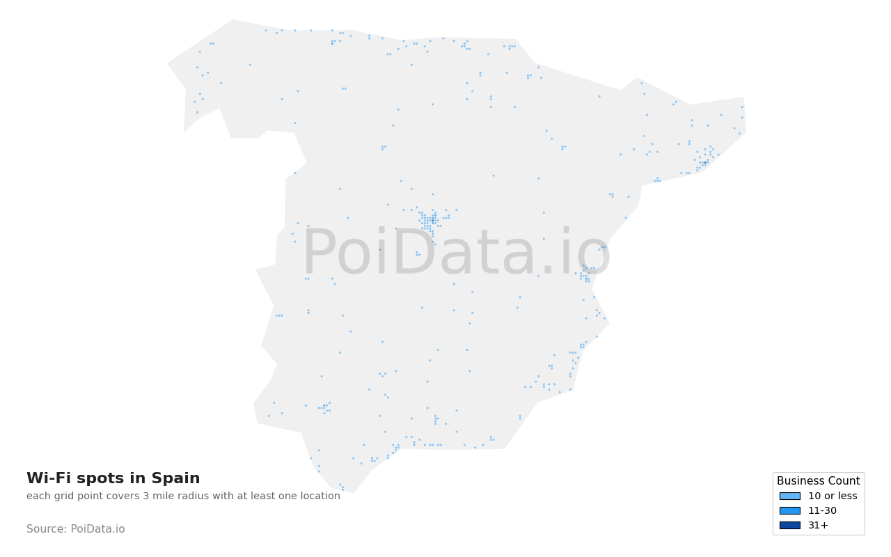 Wi-Fi spot density map for Spain