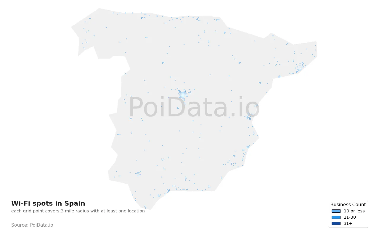 Wi-Fi spot density map for Spain