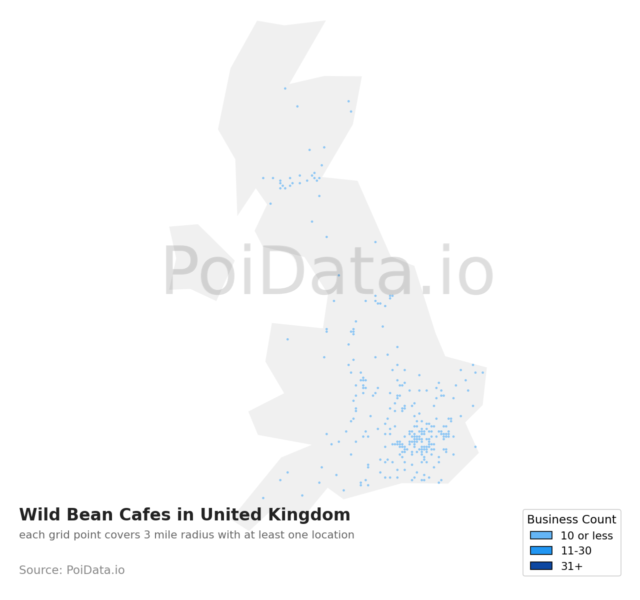Wild Bean Cafe density map for United Kingdom