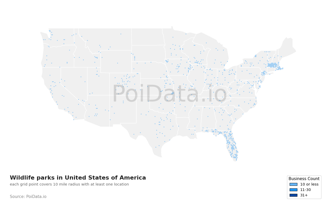 Wildlife park density map for United States