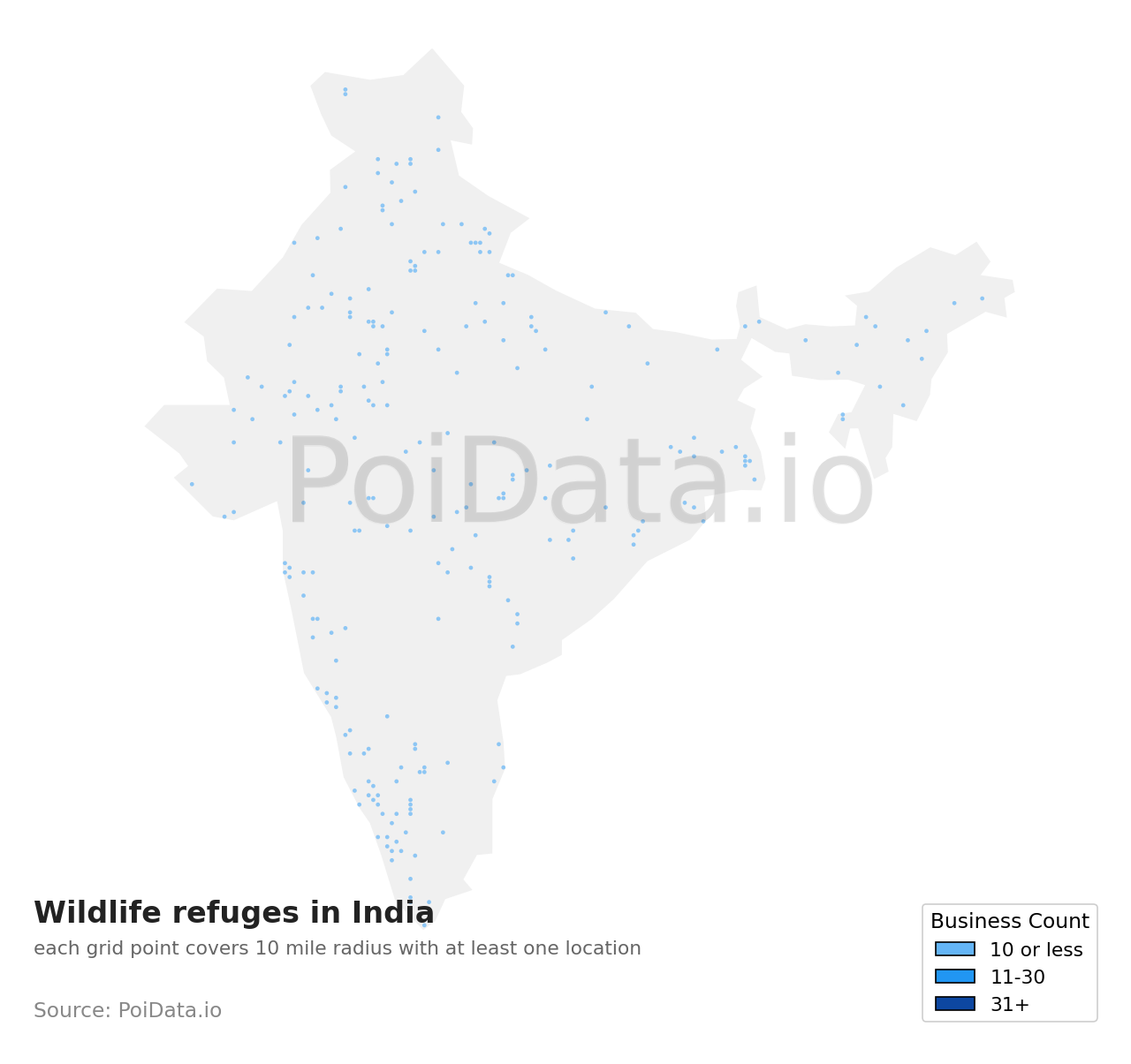 Wildlife refuge density map for India