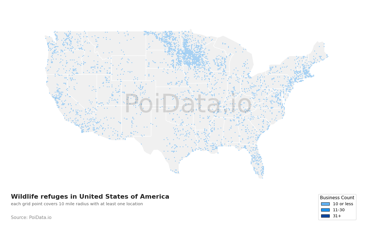 Wildlife refuge density map for United States
