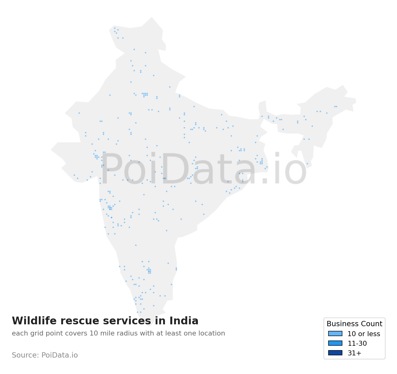 Wildlife rescue service density map for India