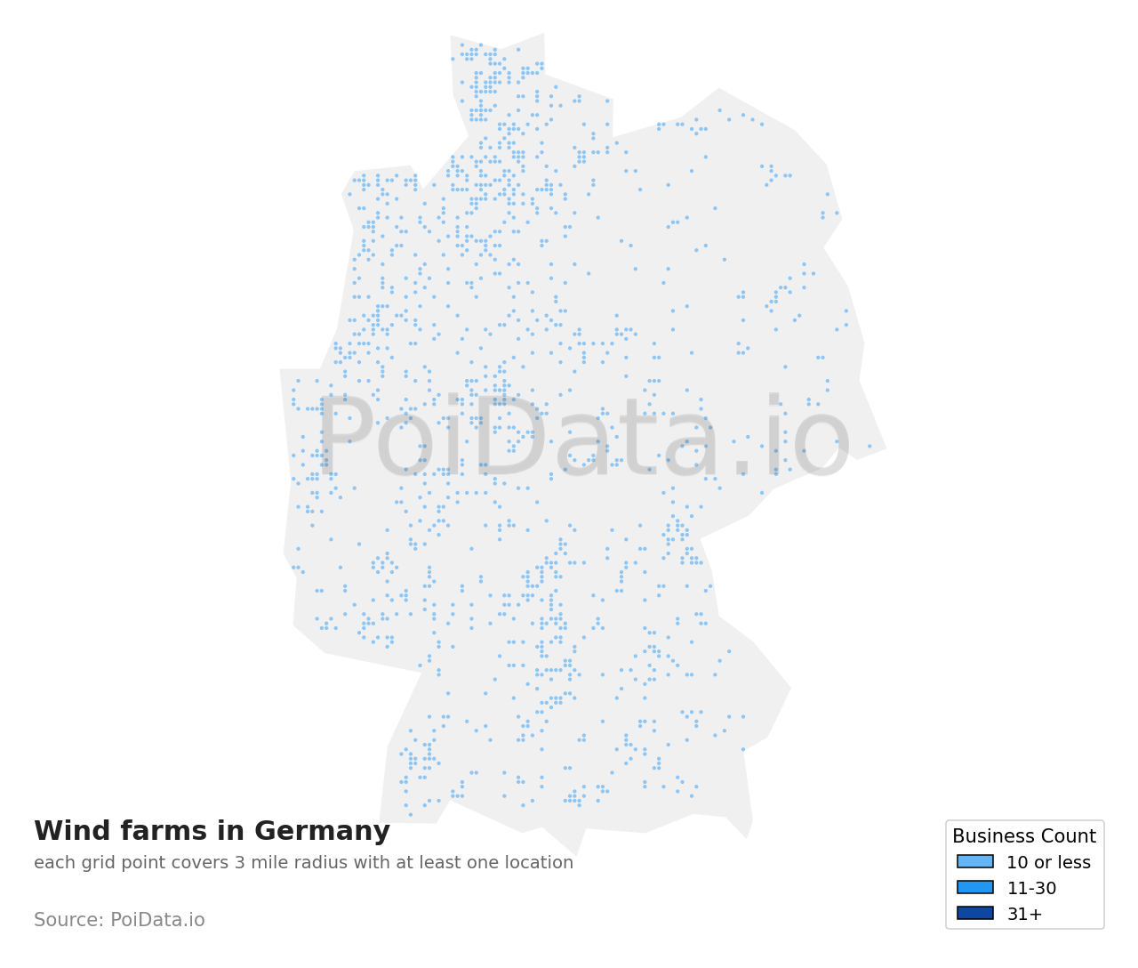 Wind farm density map for Germany