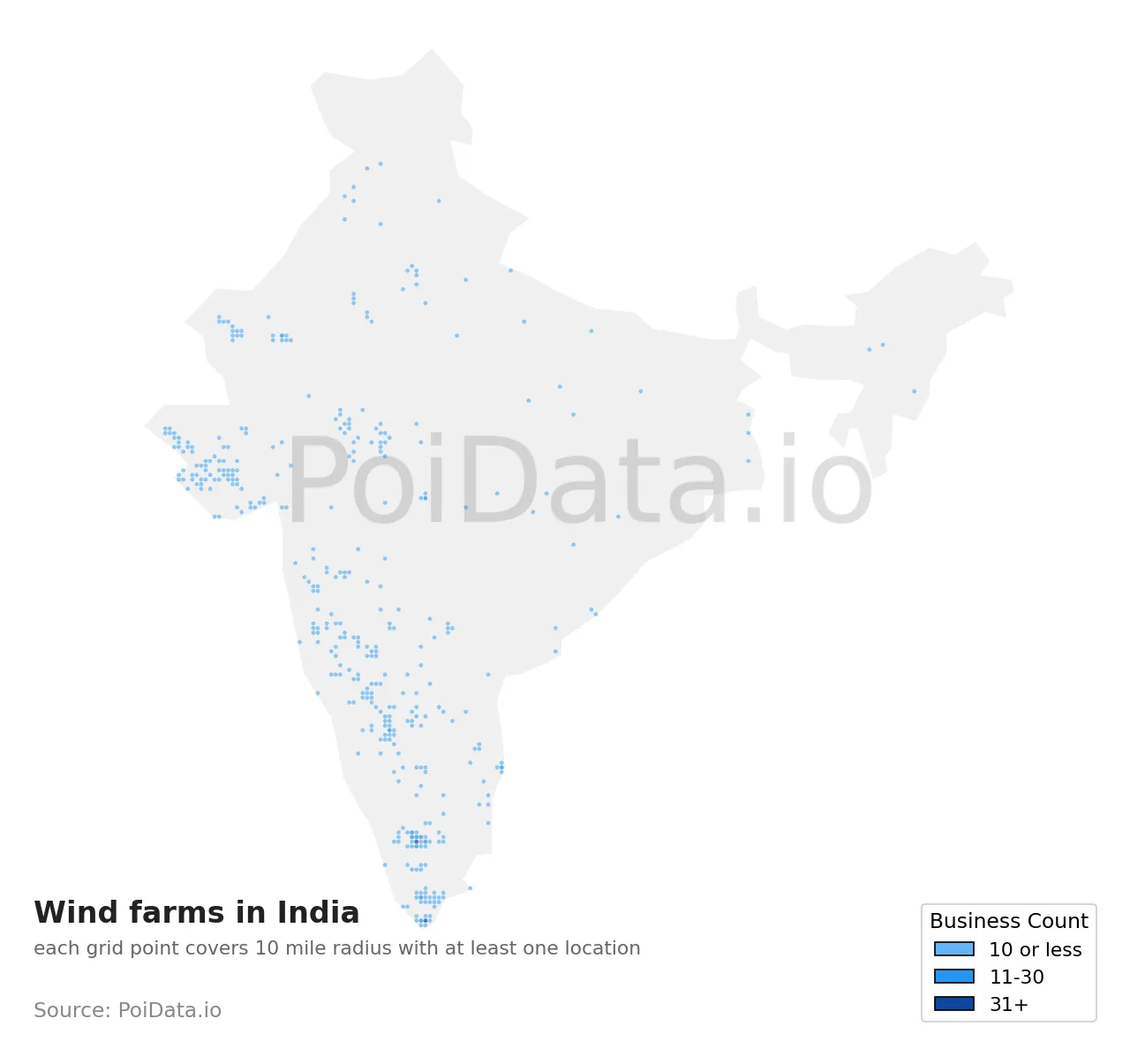 Wind farm density map for India