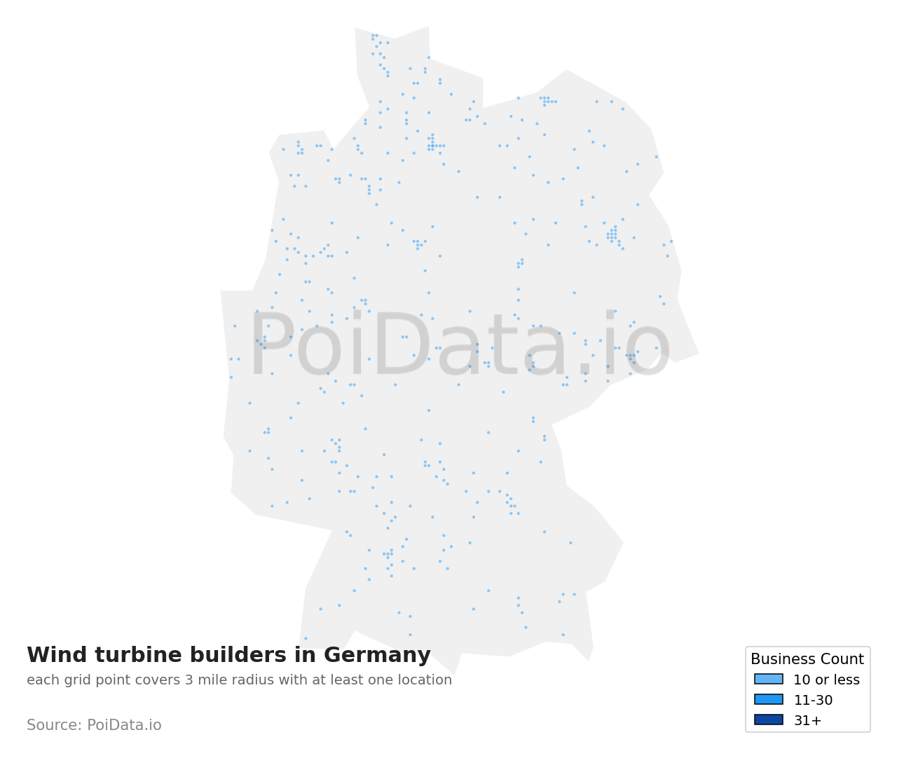 Wind turbine builder density map for Germany