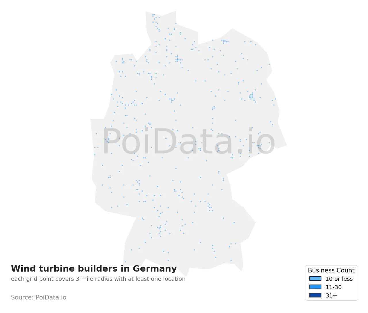 Wind turbine builder density map for Germany