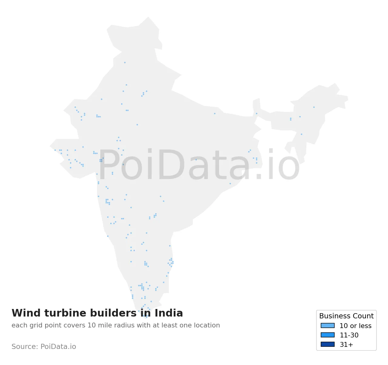 Wind turbine builder density map for India