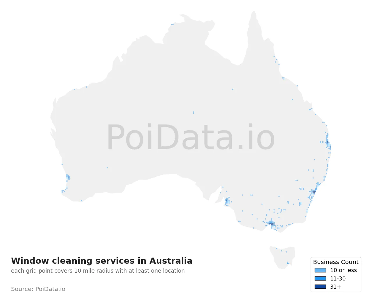 Window cleaning service density map for Australia