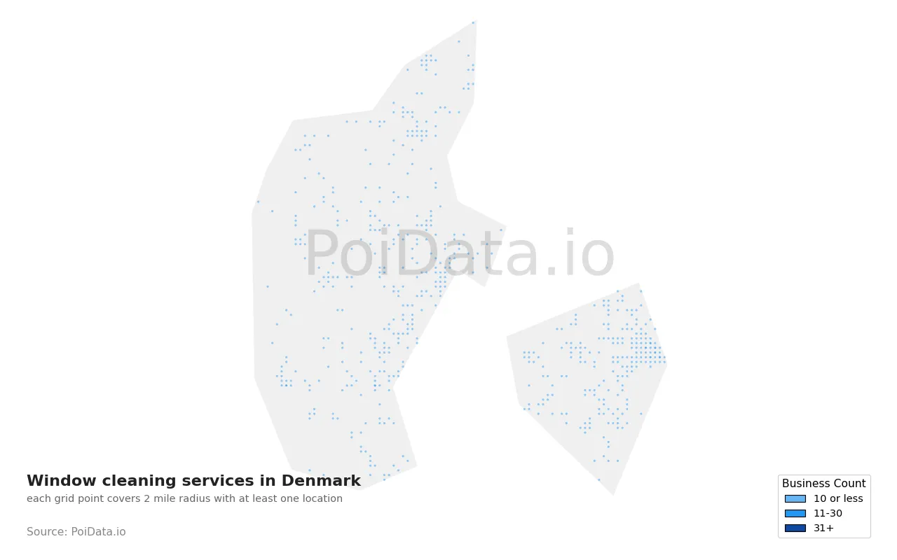 Window cleaning service density map for Denmark