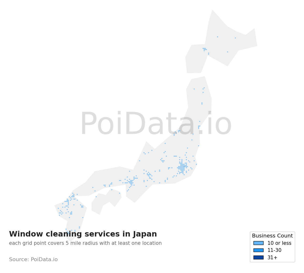 Window cleaning service density map for Japan