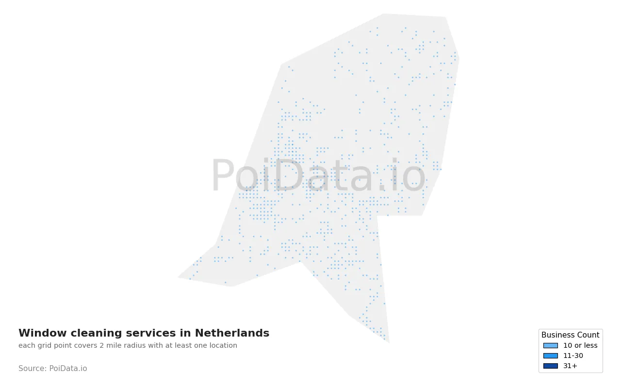 Window cleaning service density map for Netherlands