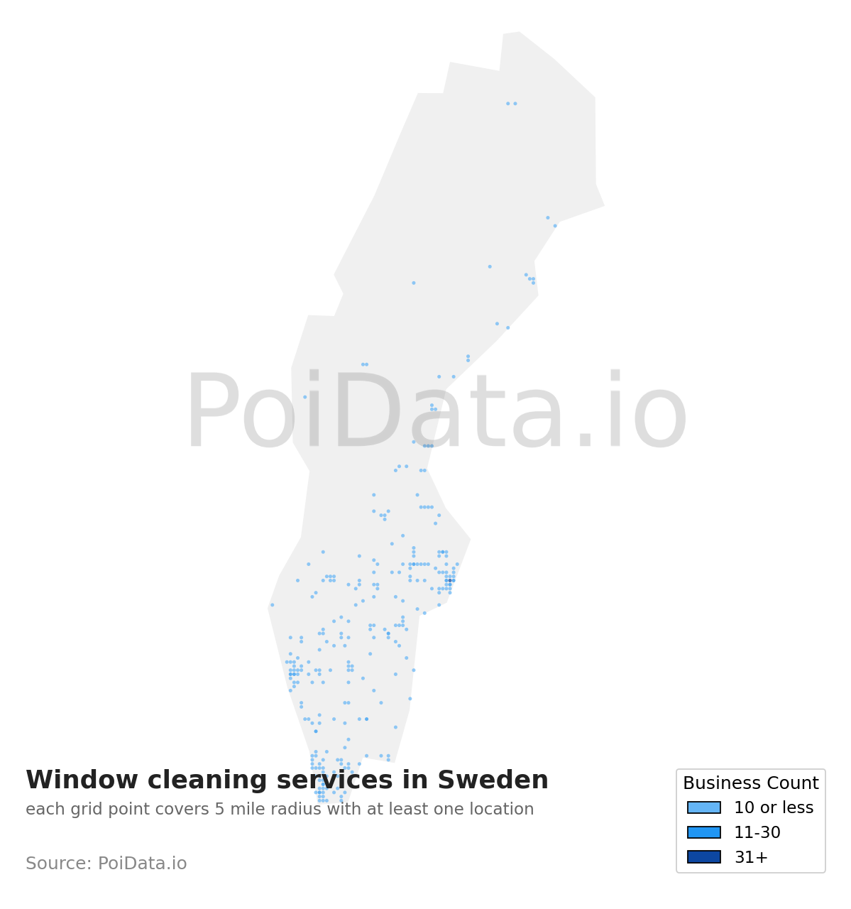 Window cleaning service density map for Sweden