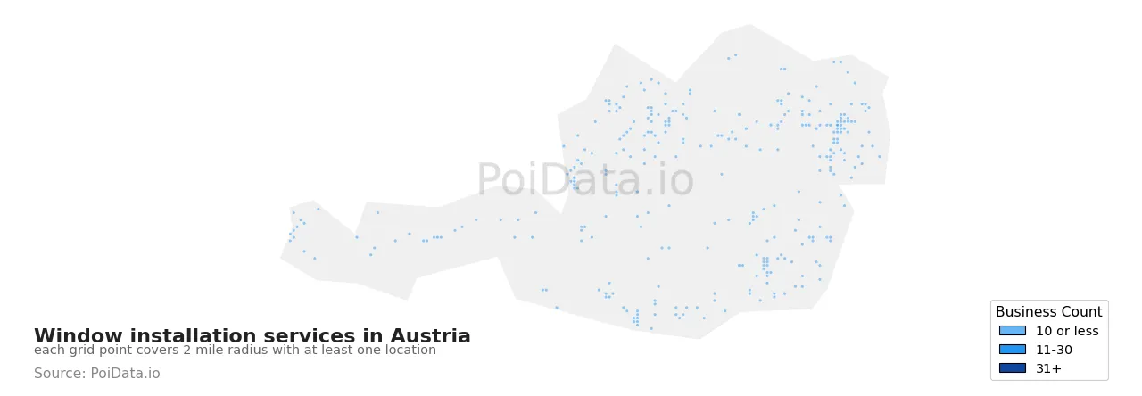 Window installation service density map for Austria