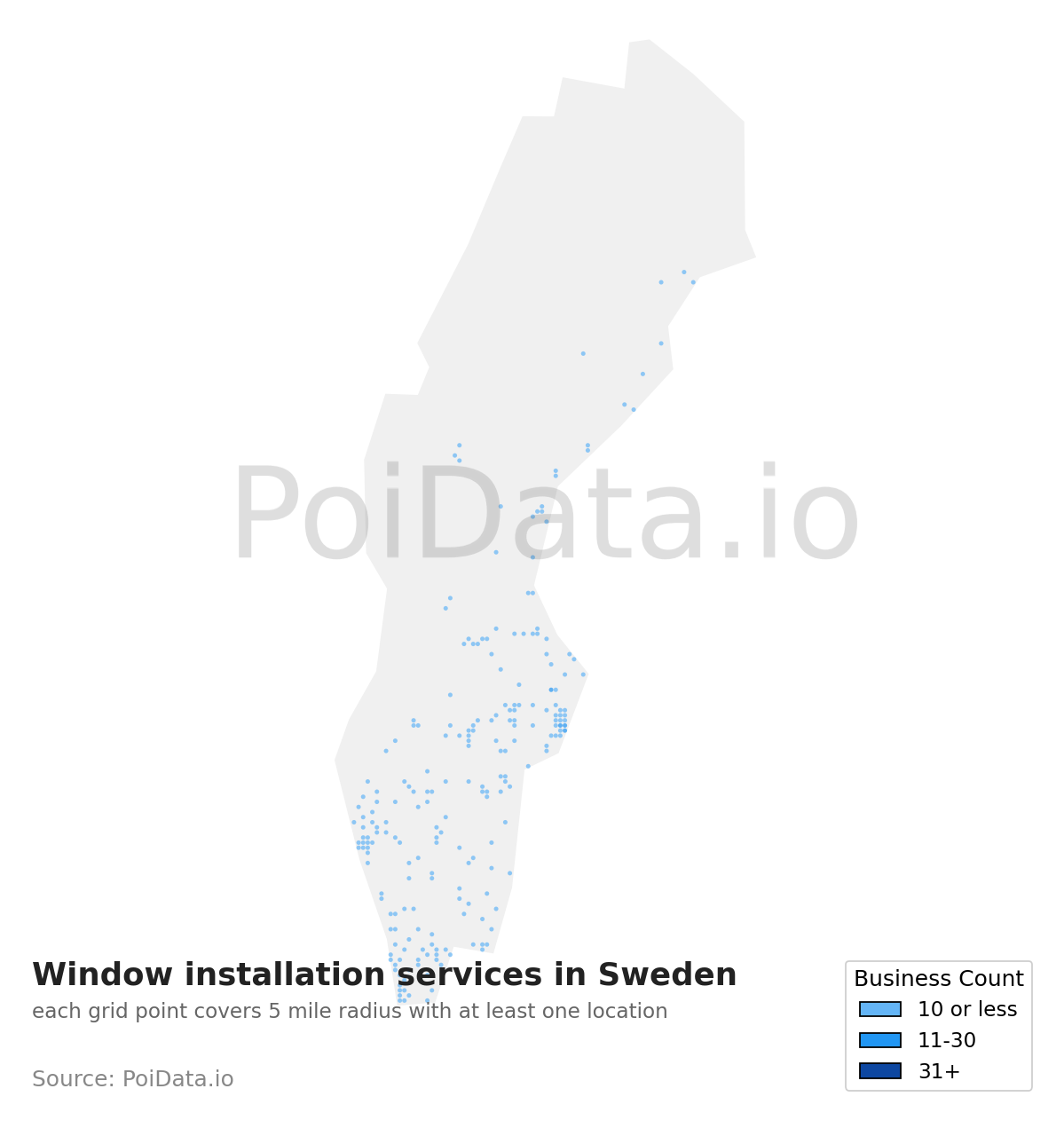 Window installation service density map for Sweden