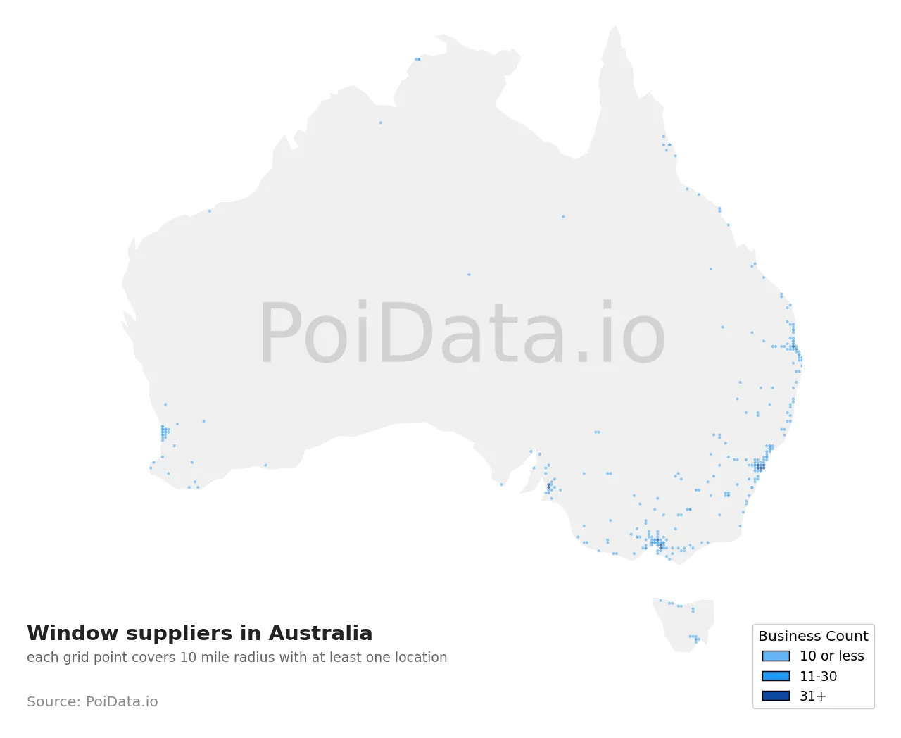 Window supplier density map for Australia