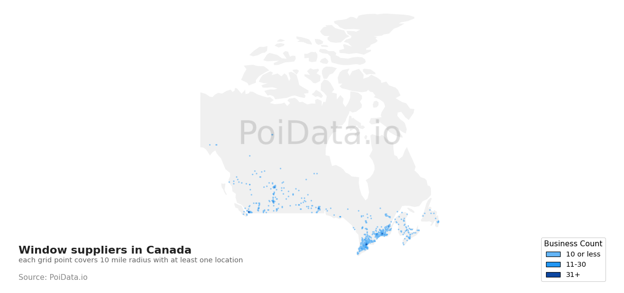 Window supplier density map for Canada