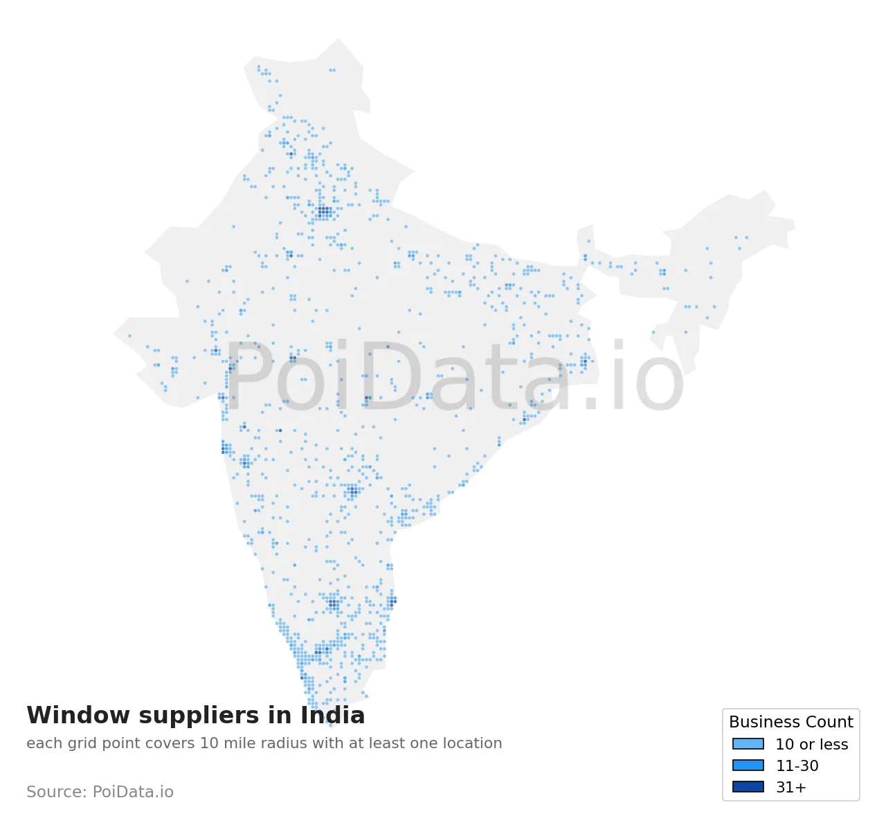 Window supplier density map for India