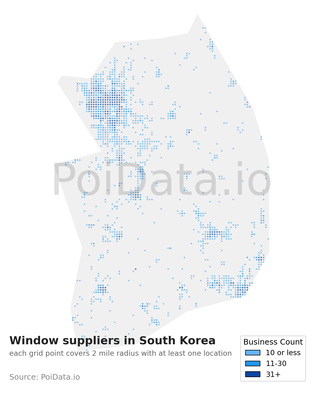 Window supplier density map for South Korea