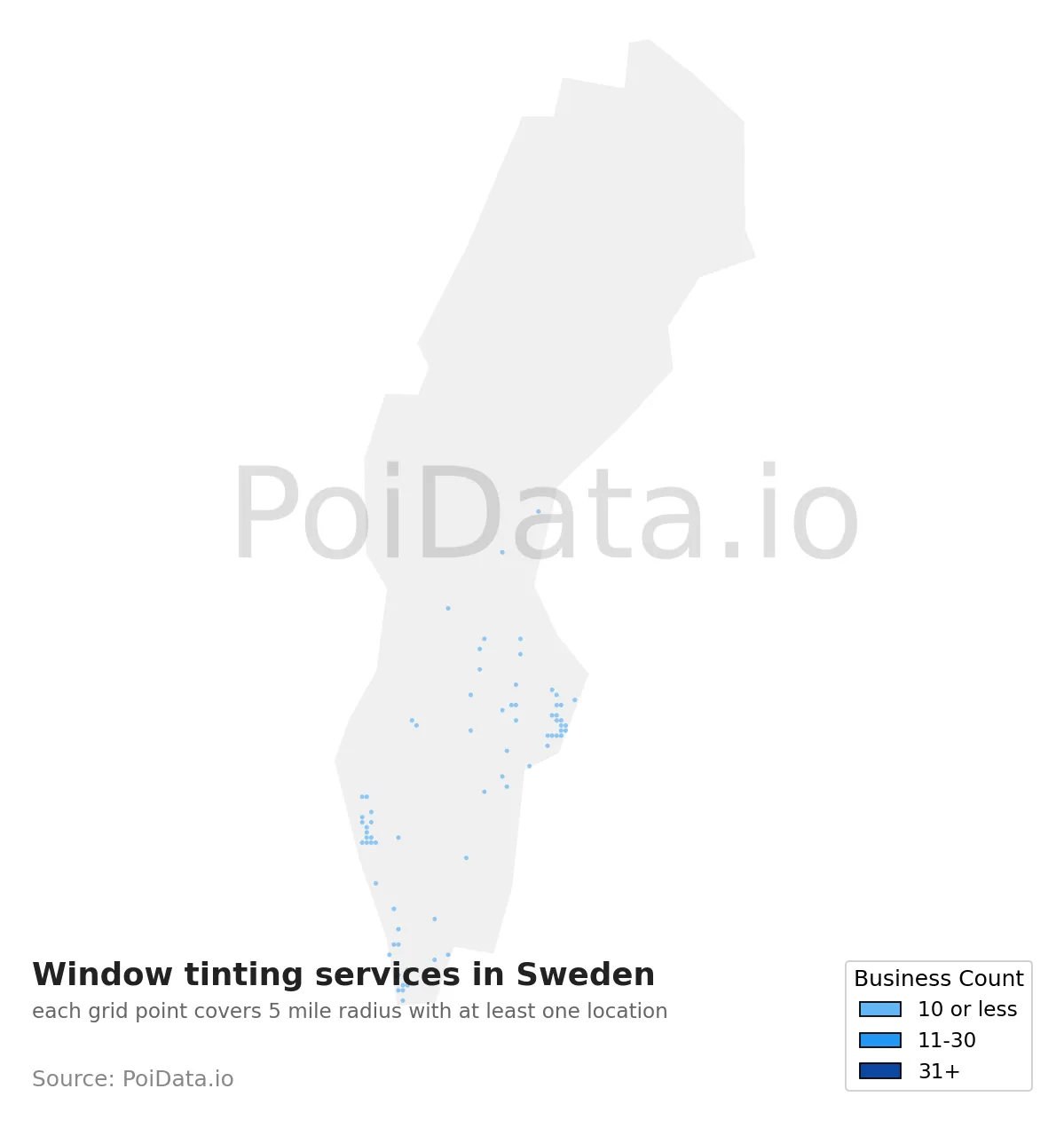 Window tinting service density map for Sweden