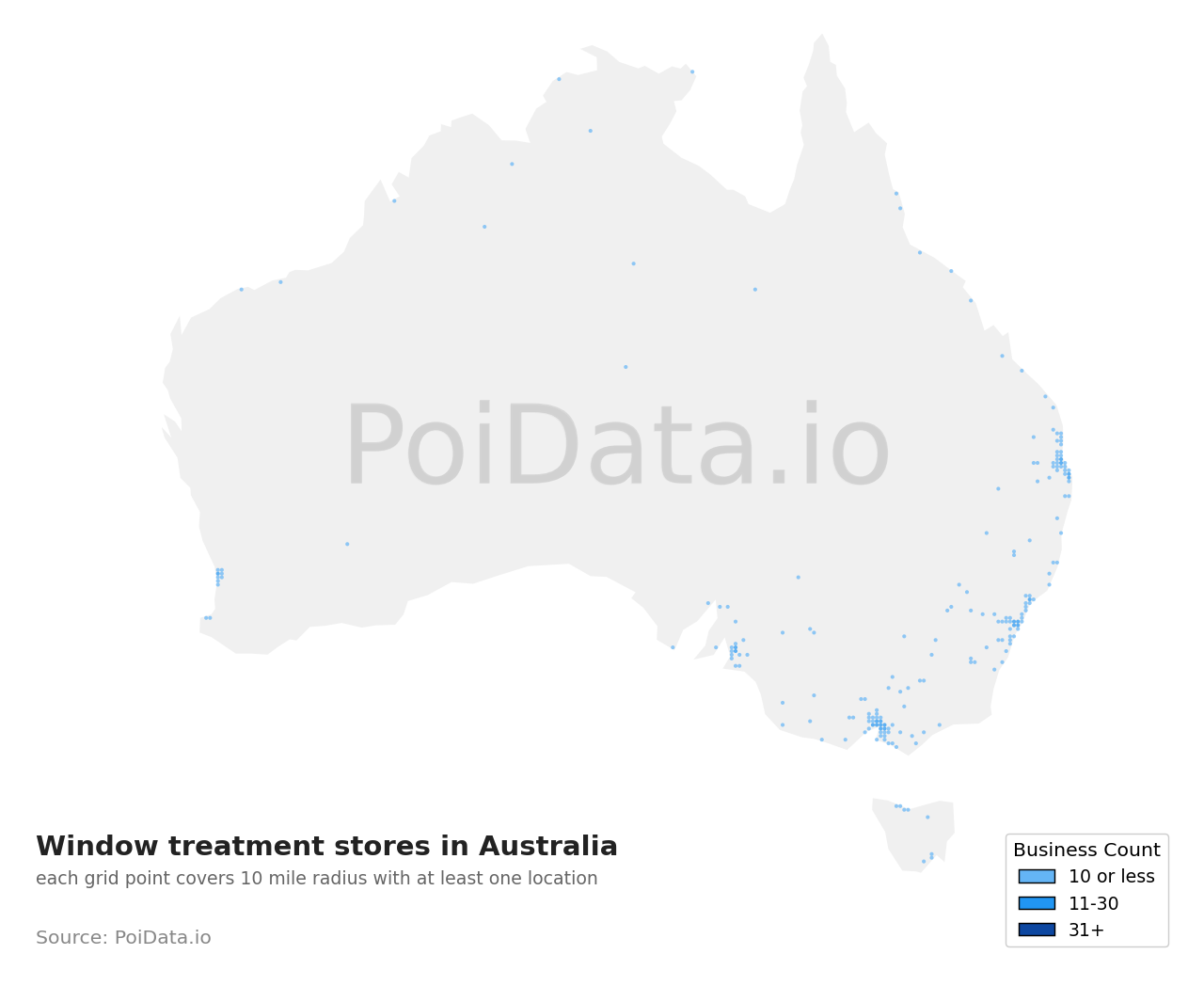 Window treatment store density map for Australia