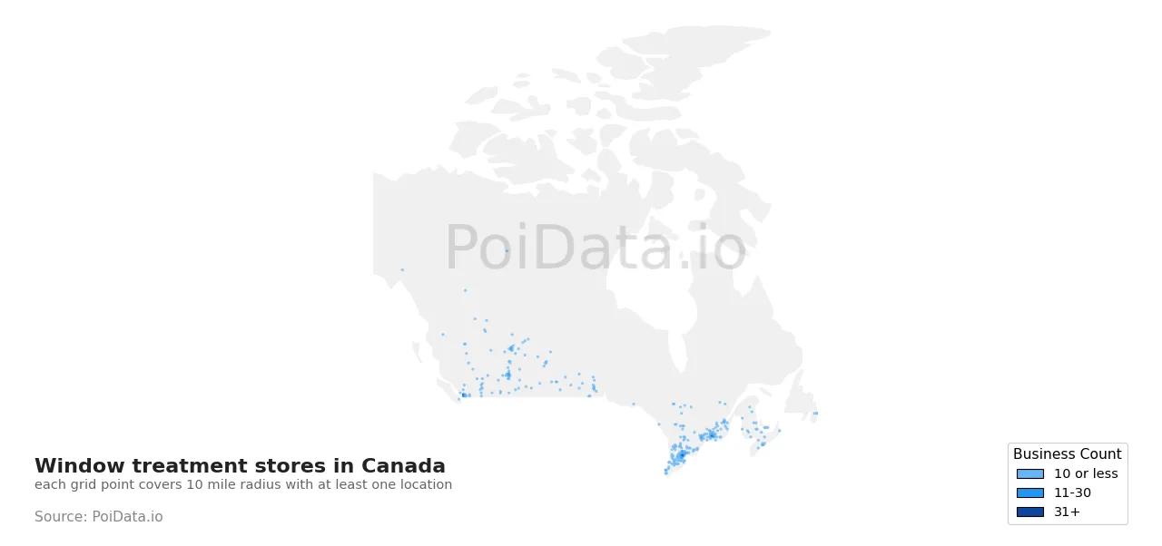 Window treatment store density map for Canada