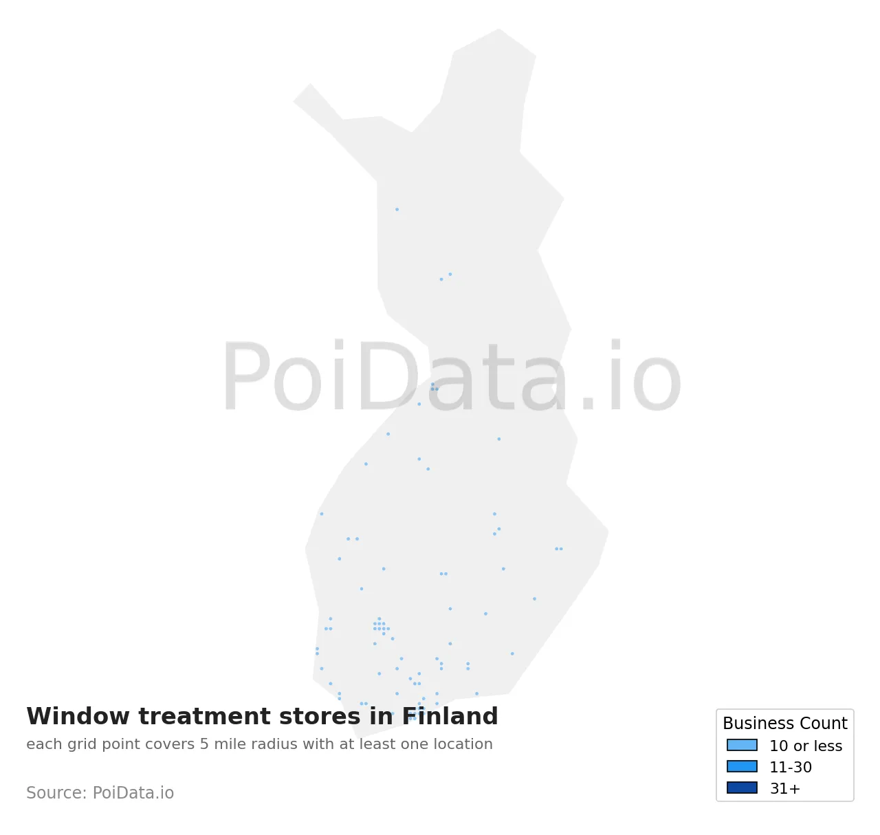 Window treatment store density map for Finland
