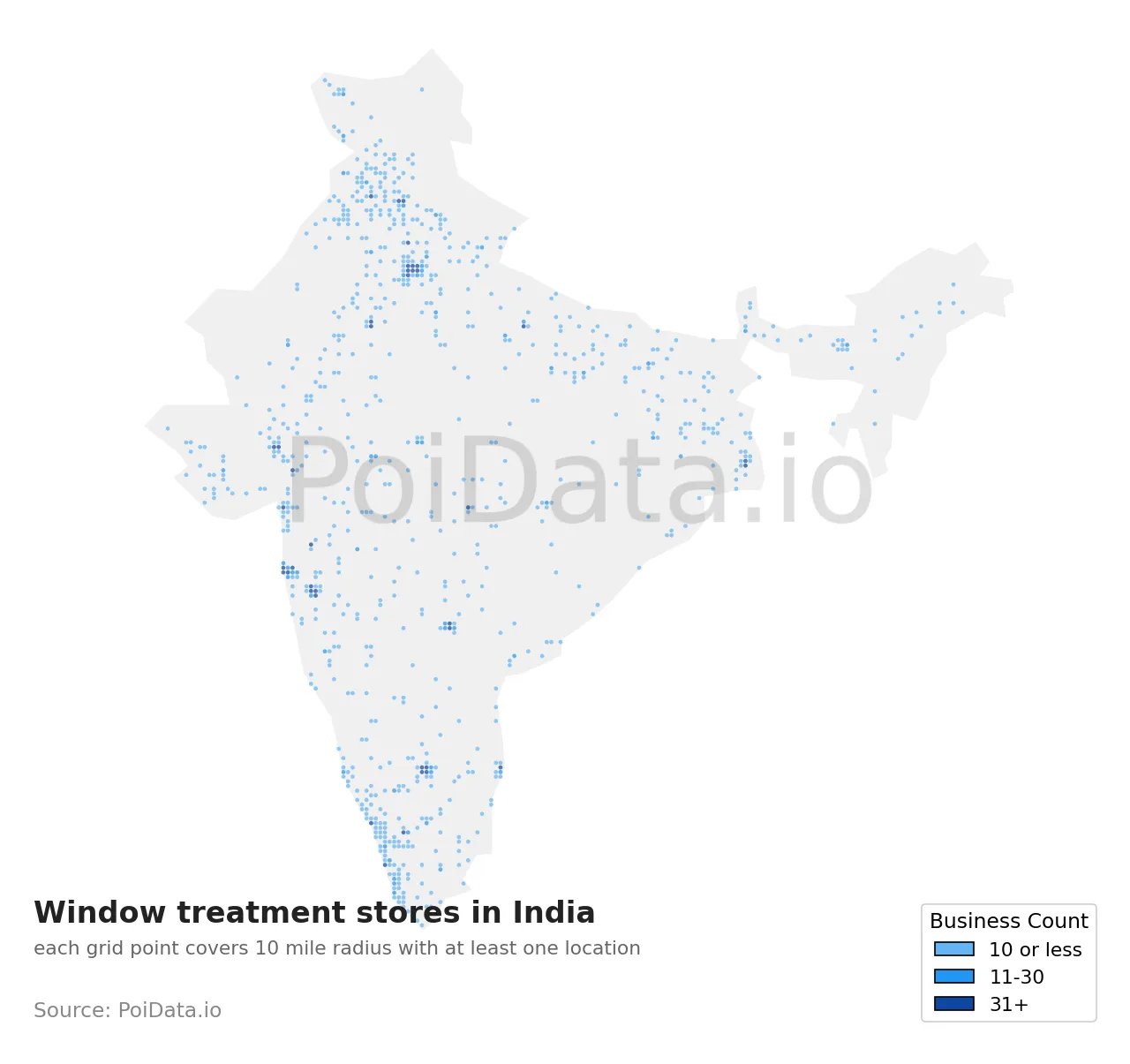 Window treatment store density map for India