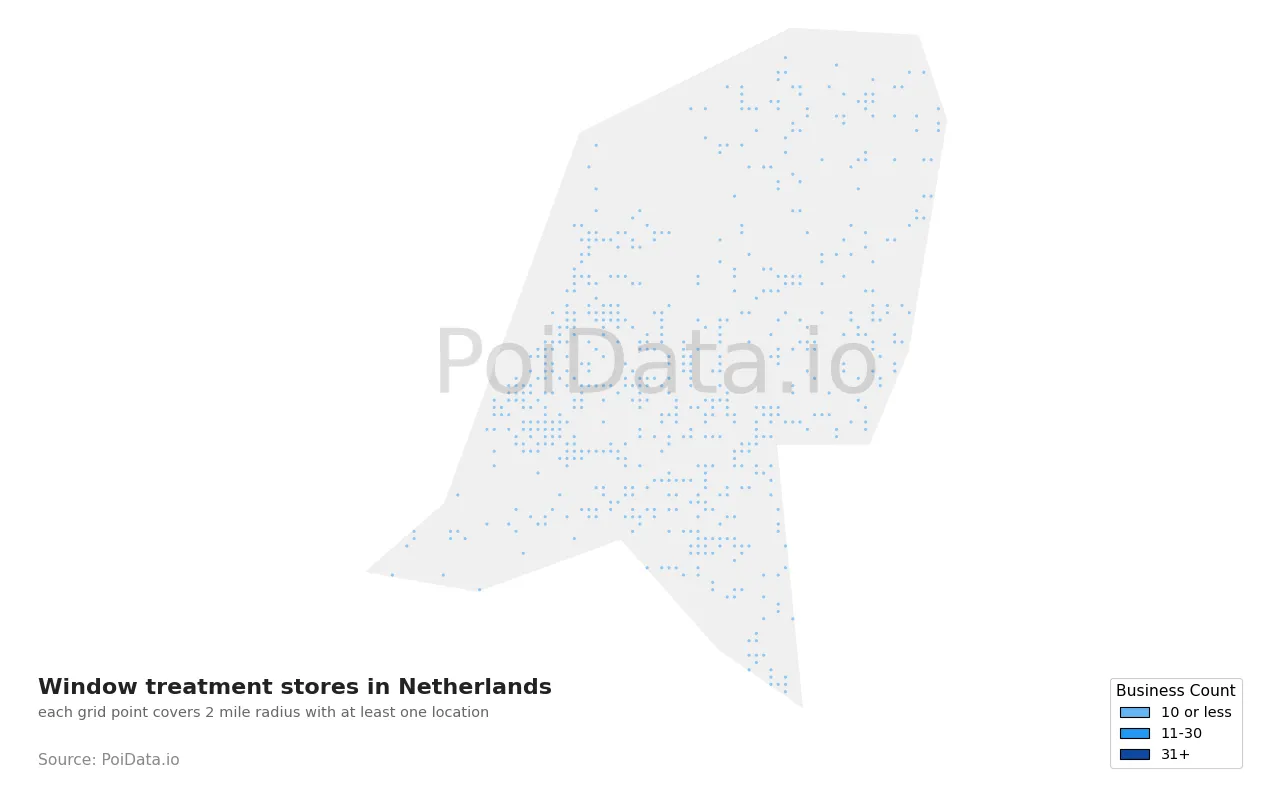 Window treatment store density map for Netherlands
