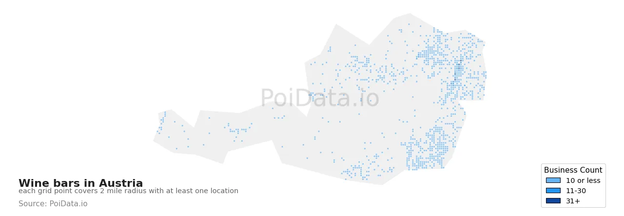 Wine bar density map for Austria