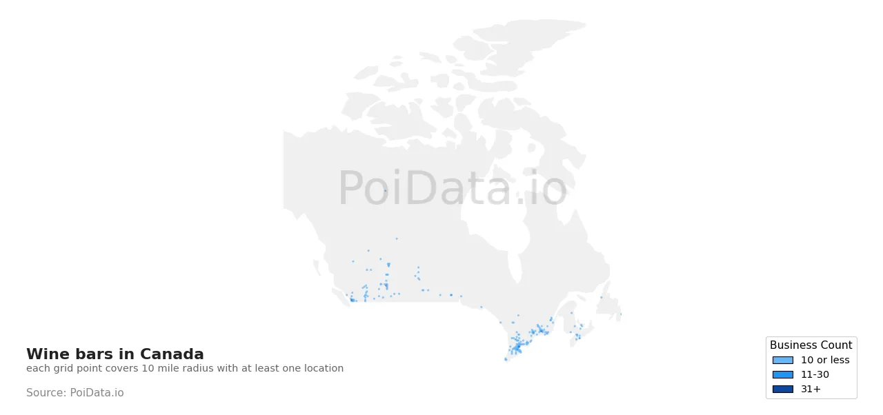 Wine bar density map for Canada