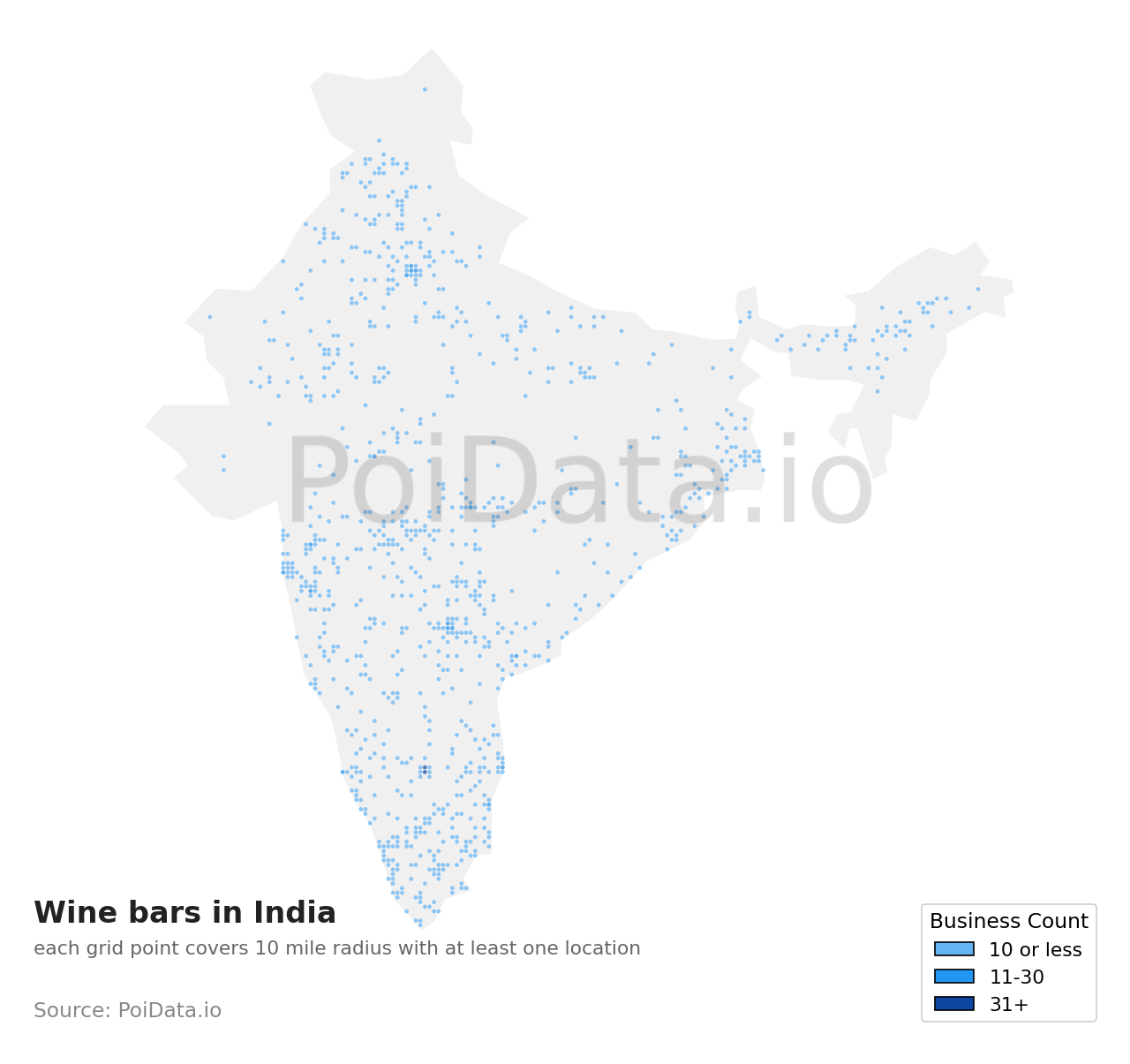 Wine bar density map for India