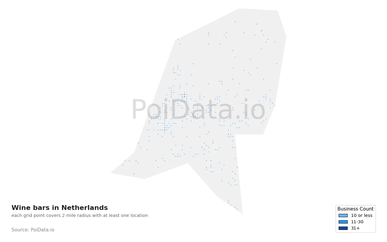Wine bar density map for Netherlands