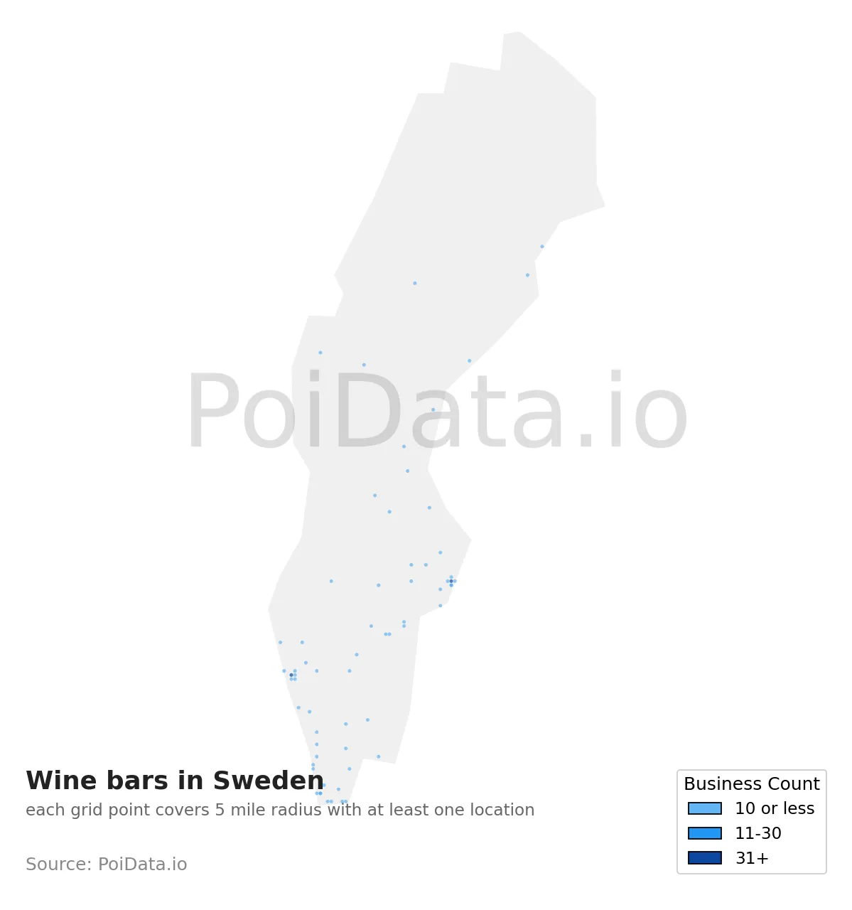 Wine bar density map for Sweden