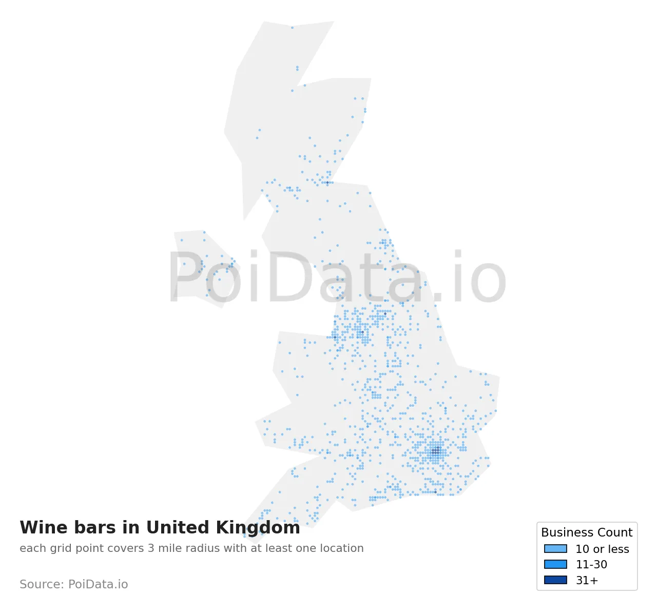 Wine bar density map for United Kingdom