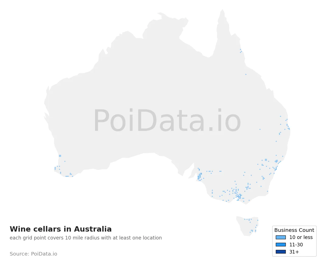 Wine cellar density map for Australia