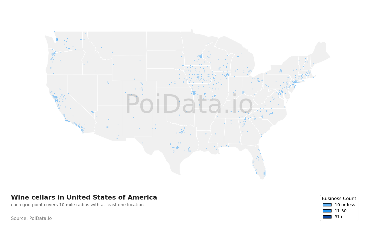 Wine cellar density map for United States