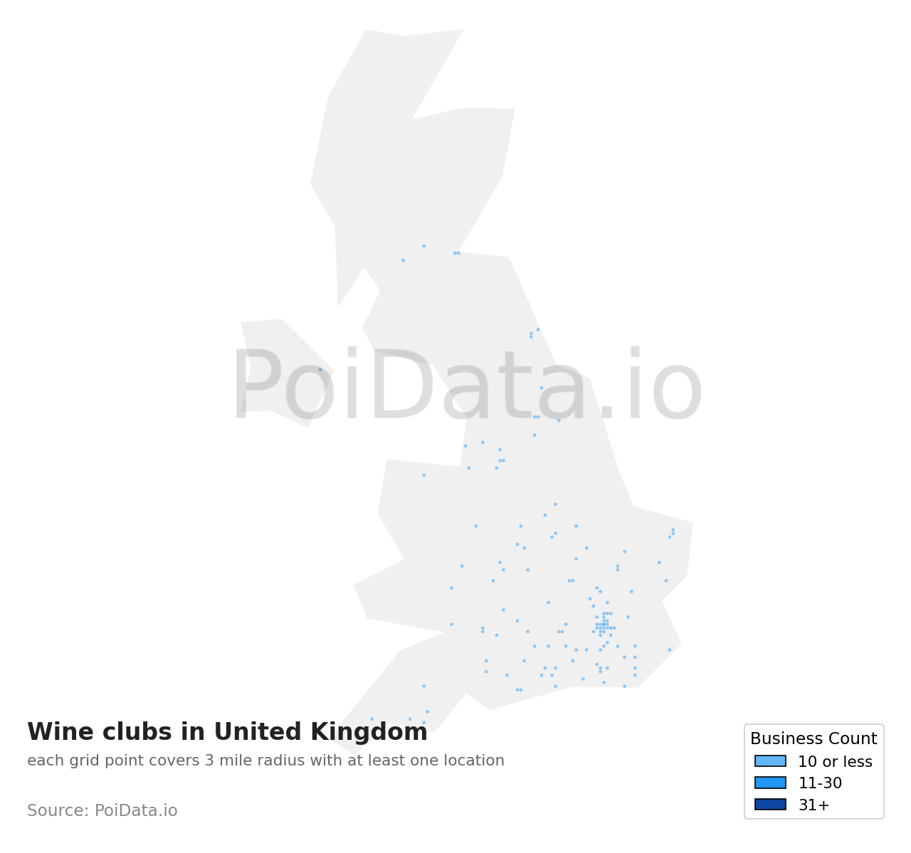 Wine club density map for United Kingdom