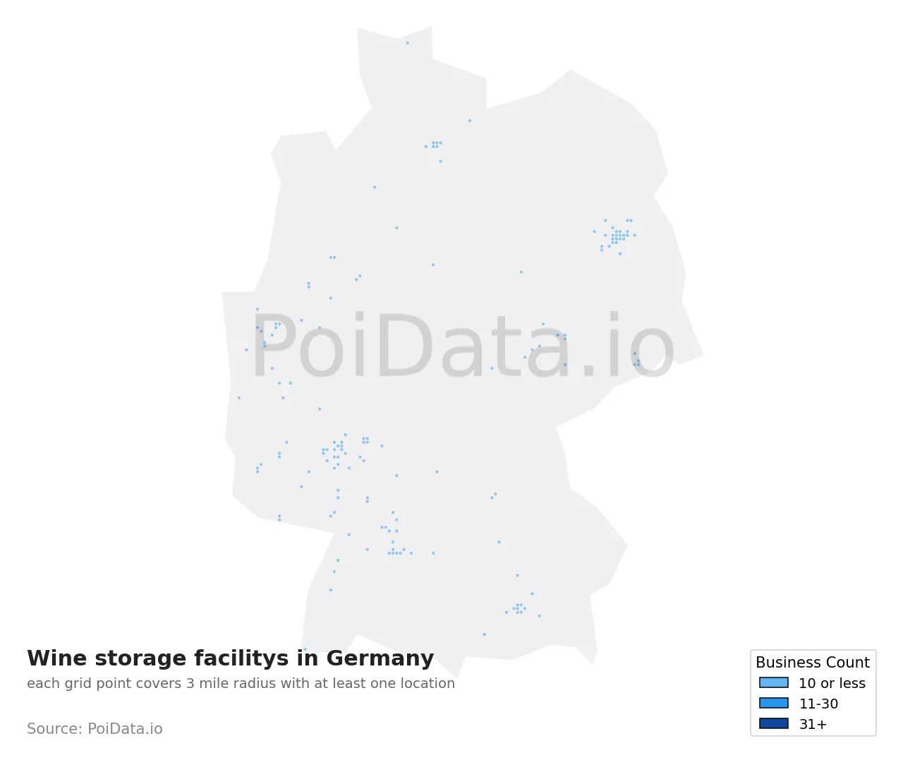 Wine storage facility density map for Germany