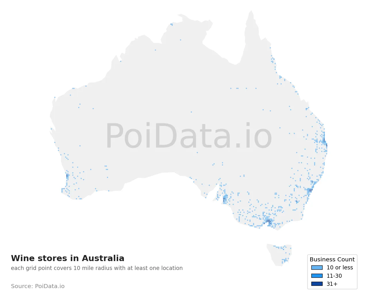 Wine store density map for Australia