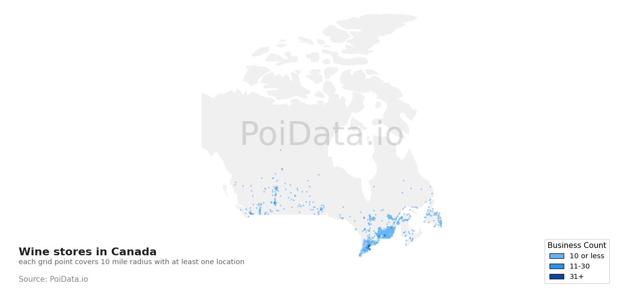 Wine store density map for Canada
